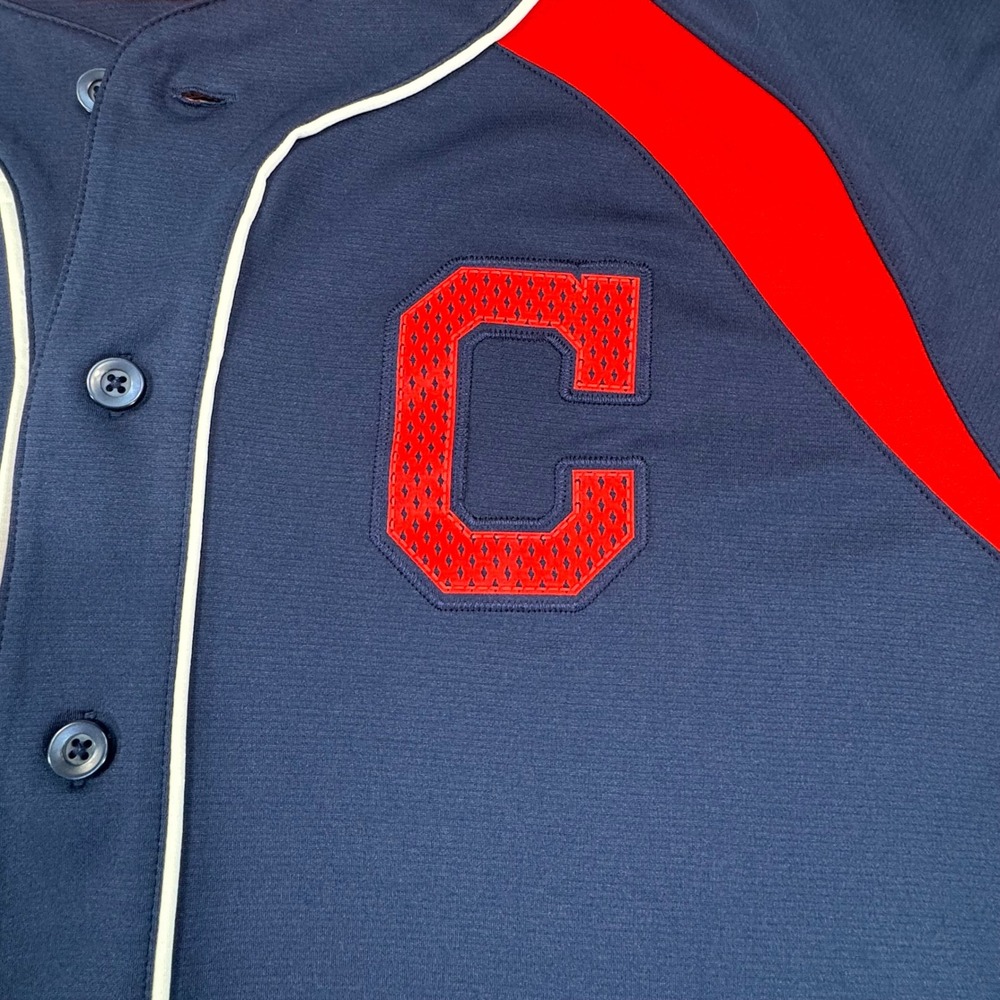 Majestic Cleveland Indians Baseball Jersey Mens‎ Large Navy Blue Cool Base M8FJ - Picture 3 of 11